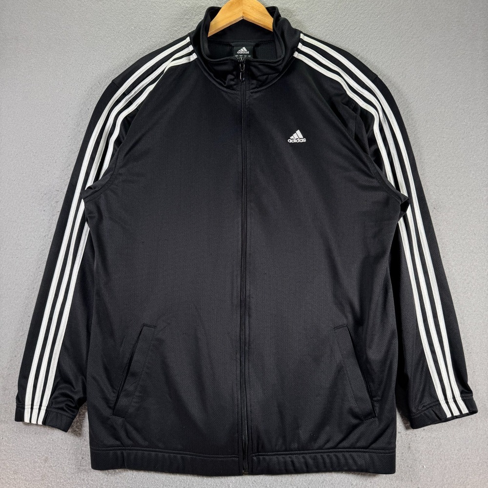 Vintage Adidas Climalite Track Jacket Mens Large Black Stripes Embroidered Mesh